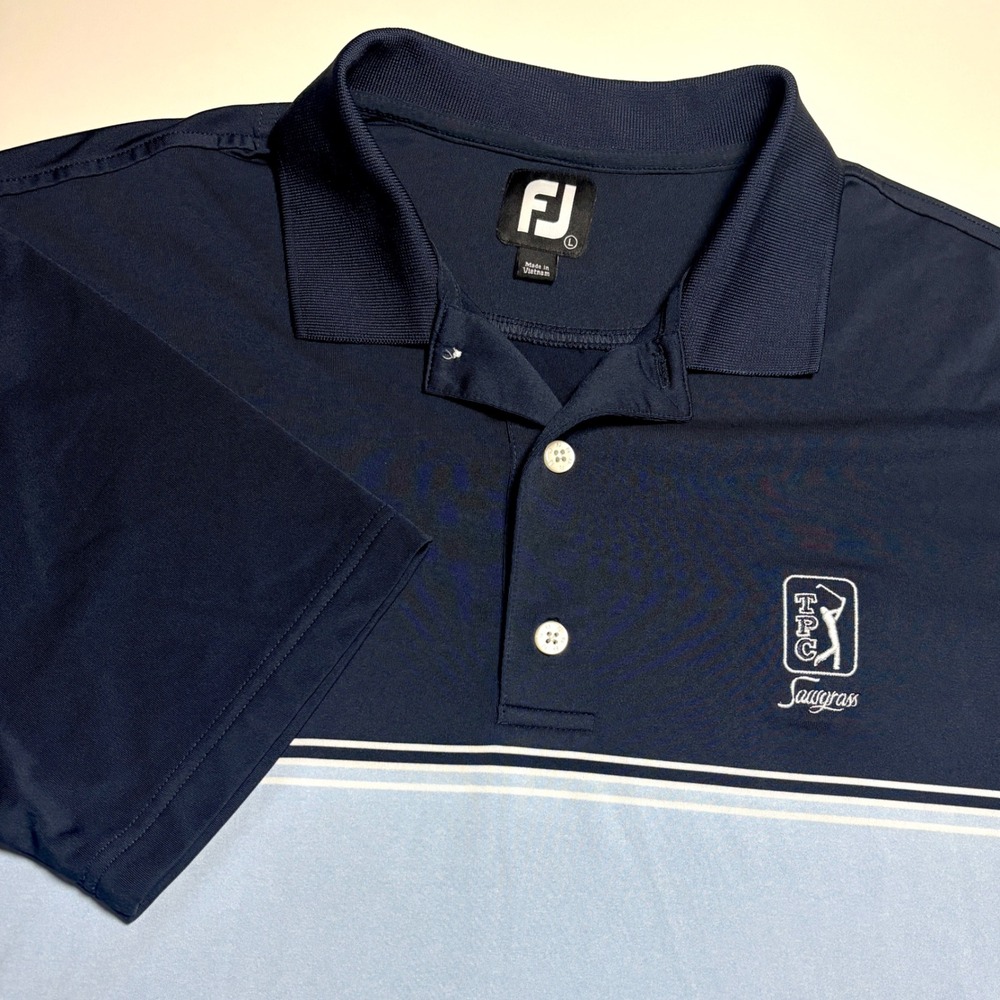 FootJoy FJ TPC Sawgrass Performance Golf Polo Mens L Navy Blue Athletic Shirt